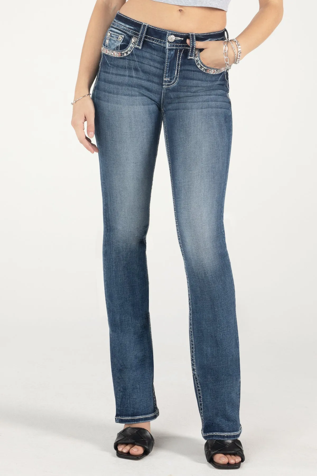 Pink Border Stitch Bootcut Jeans sold by Miss Me product image thumbnail 2