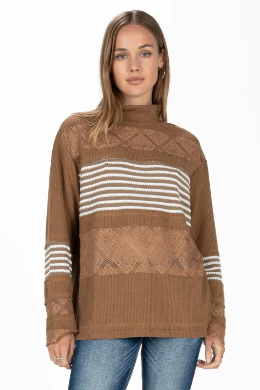 Lace & Stripes Long Sleeve Top sold by Miss Me