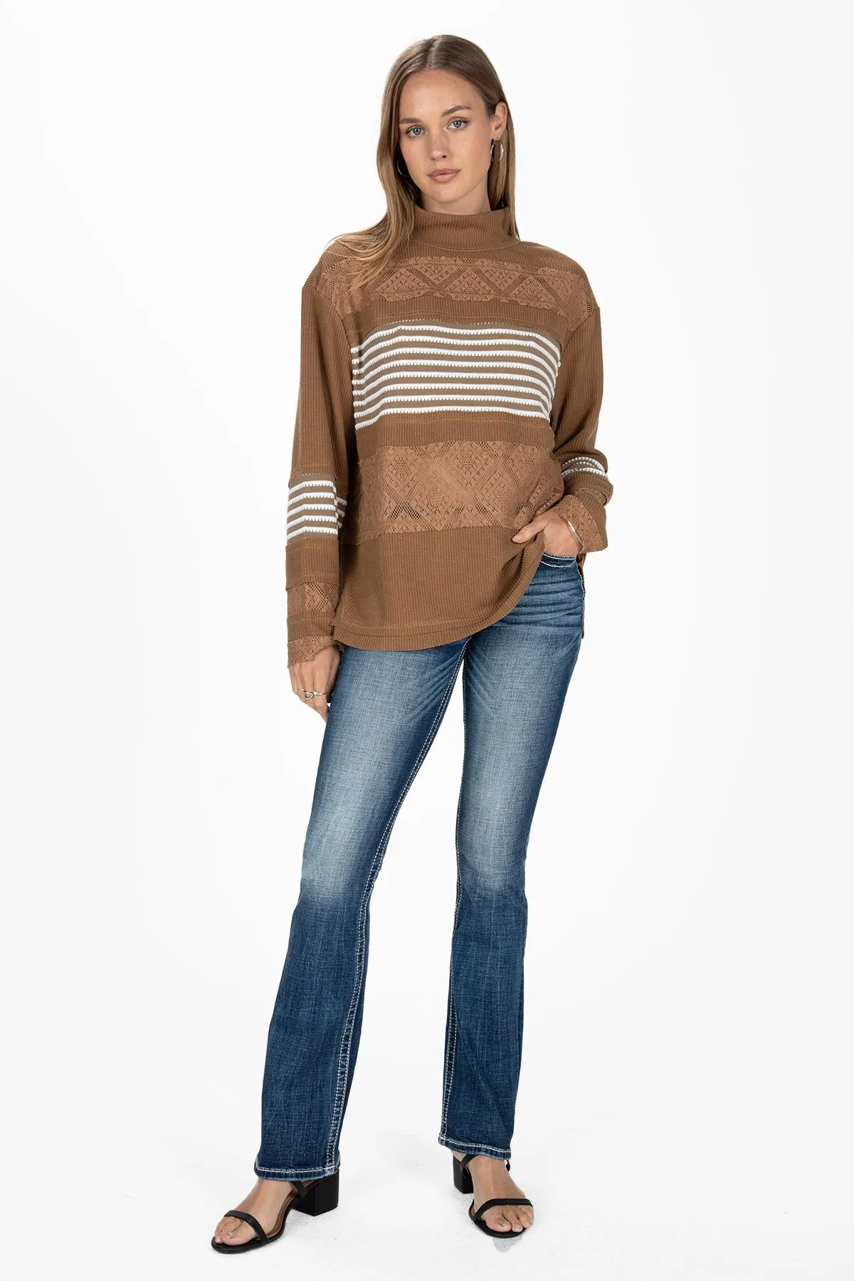 Lace & Stripes Long Sleeve Top sold by Miss Me product image thumbnail 2