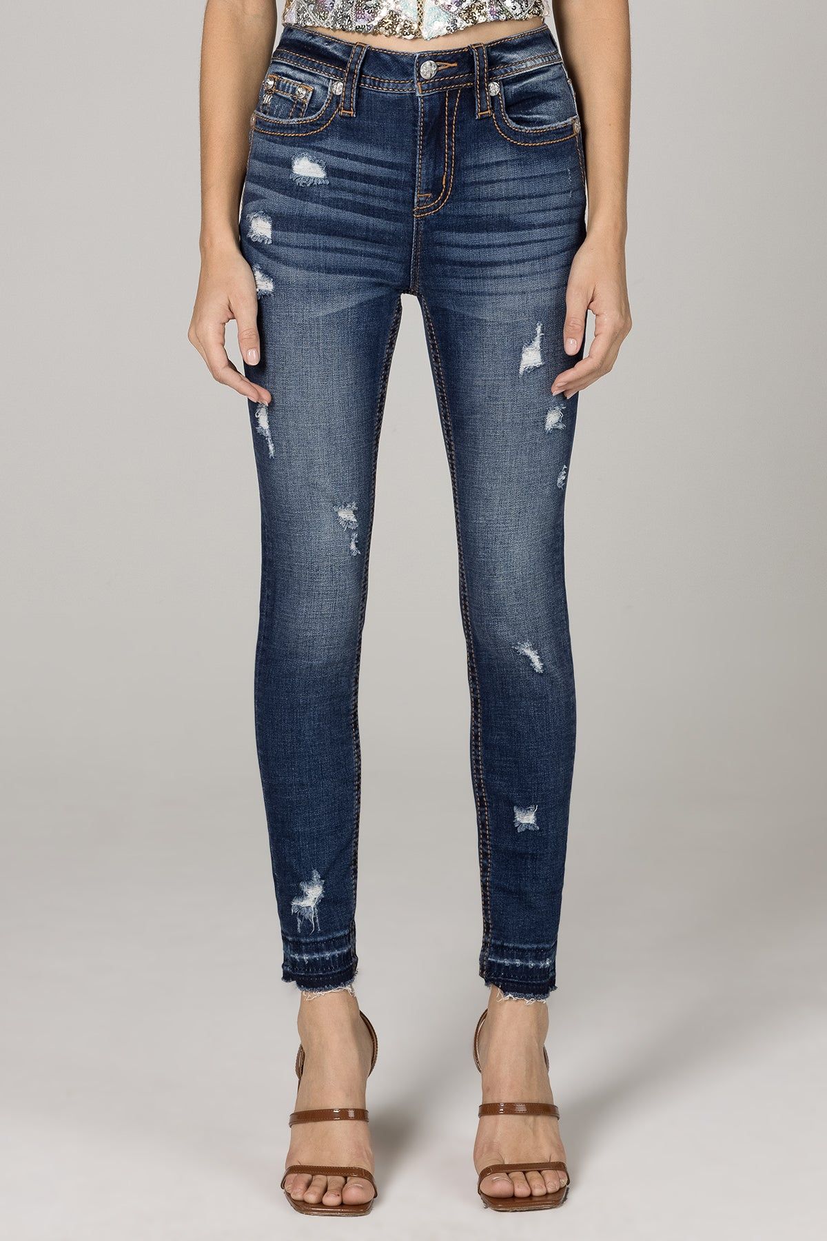 Torn High Rise Skinny Jean sold by Miss Me product image thumbnail 2