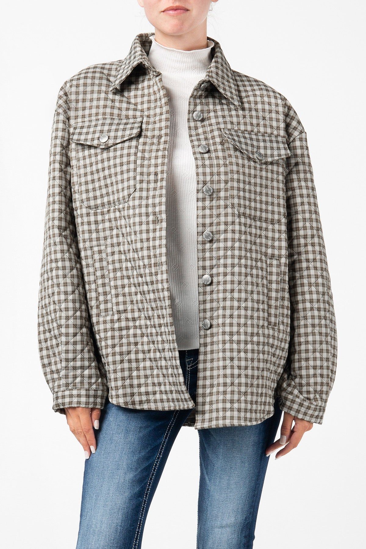 Quilted Plaid Shacket sold by Miss Me