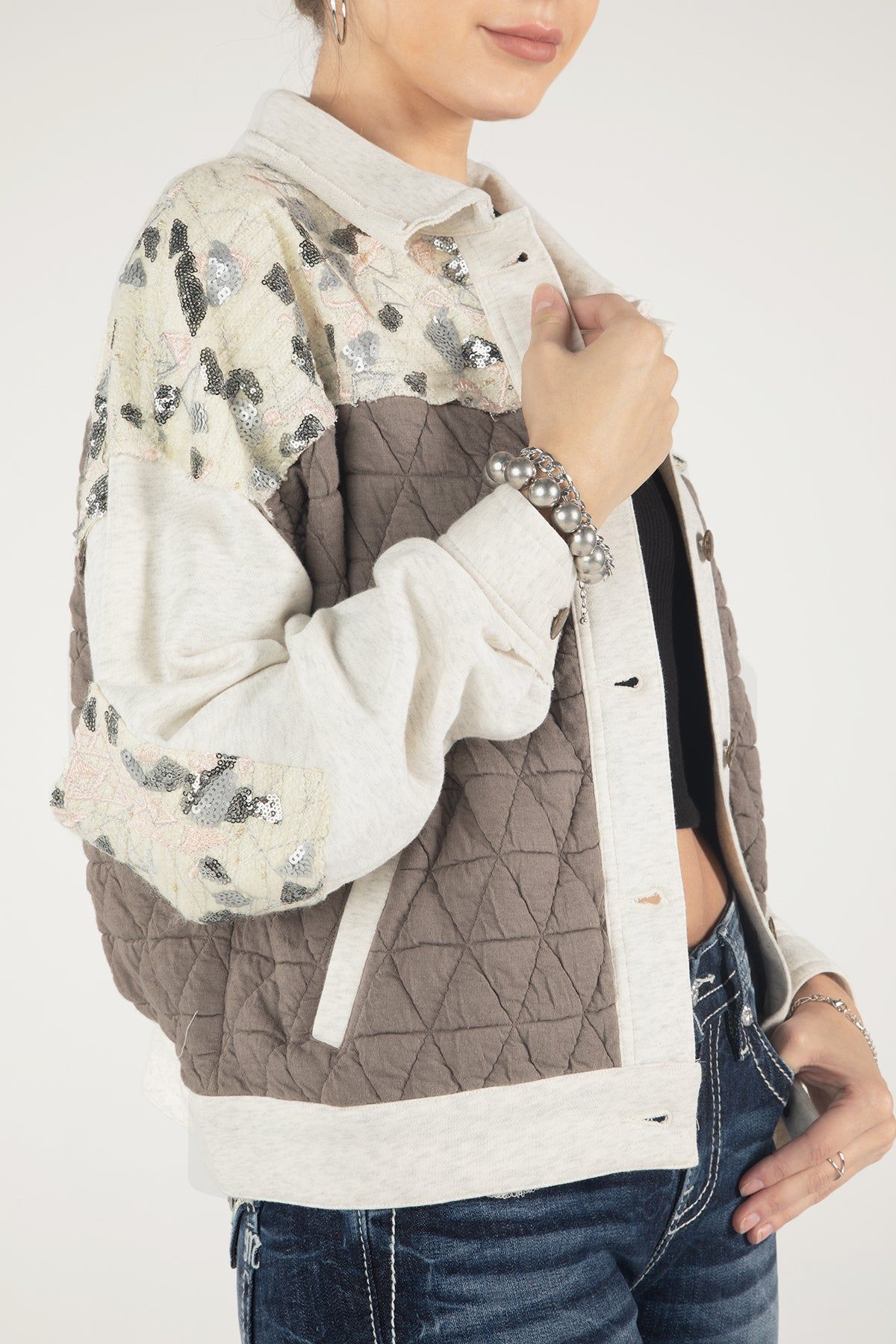 Sequin Quilted Button Up Jacket sold by Miss Me product image thumbnail 4