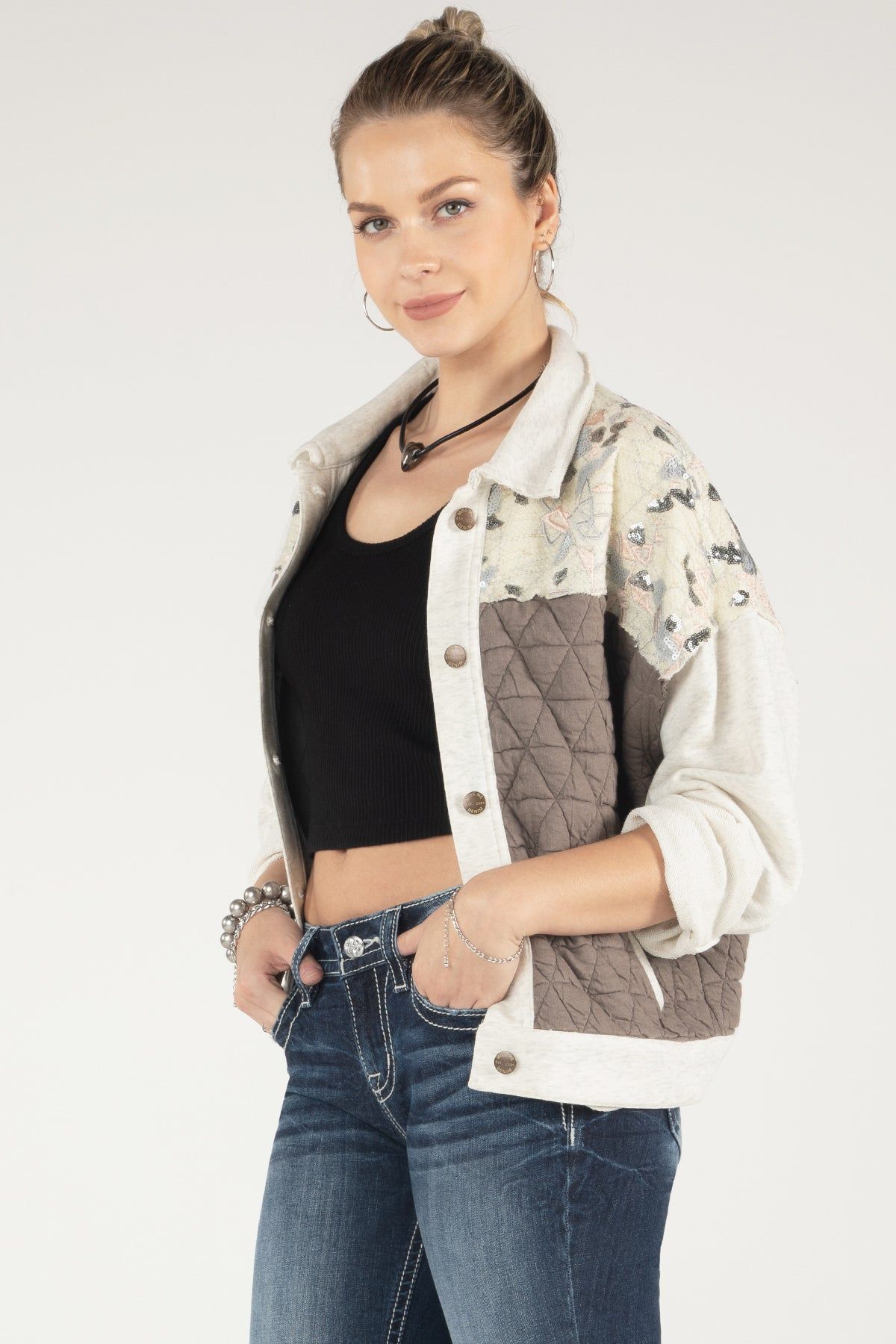 Sequin Quilted Button Up Jacket sold by Miss Me product image thumbnail 2