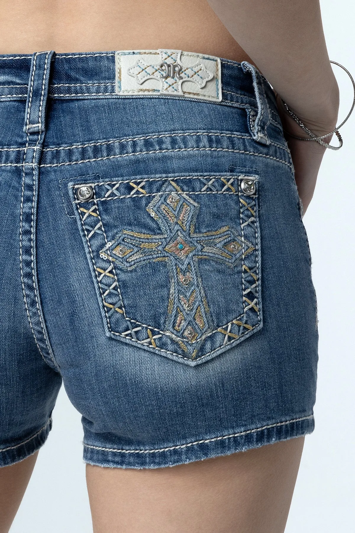 Pastel Cross Denim Shorts sold by Miss Me
