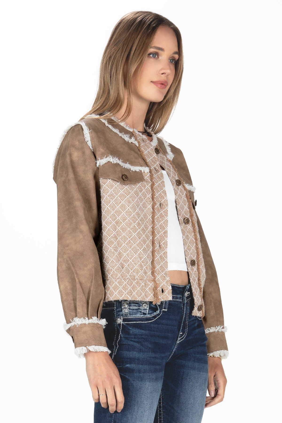 Faux Leather and Tweed Jacket sold by Miss Me product image thumbnail 3