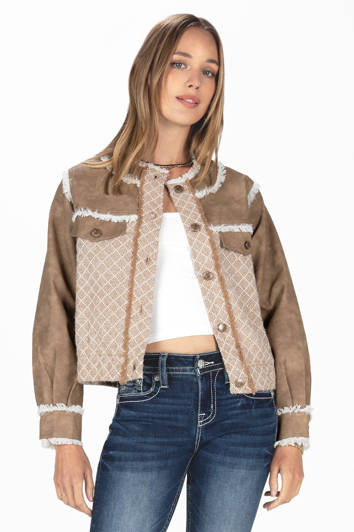 Faux Leather and Tweed Jacket sold by Miss Me product image thumbnail 2