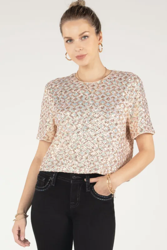 Geometric Sequin Top sold by Miss Me