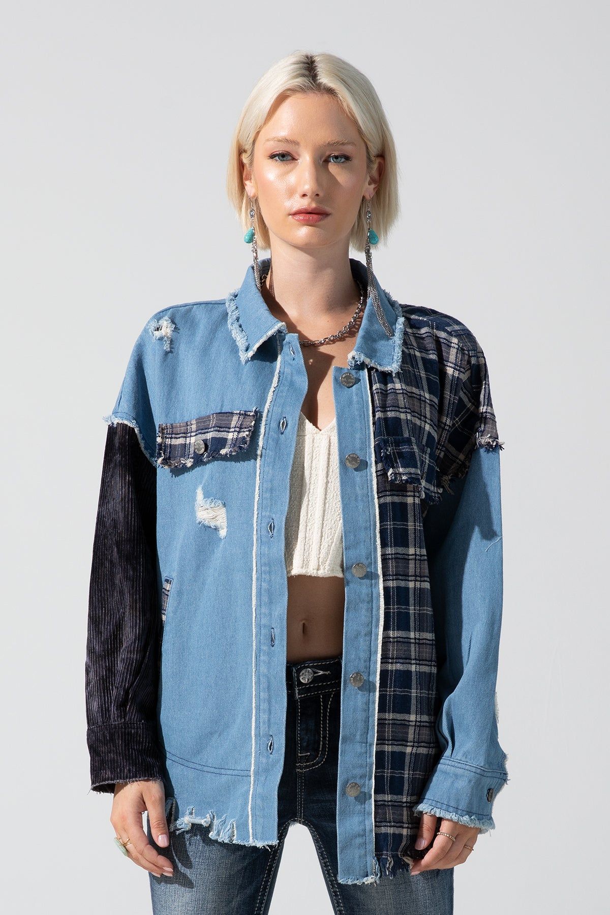 Denim Plaid Shacket sold by Miss Me product image thumbnail 3