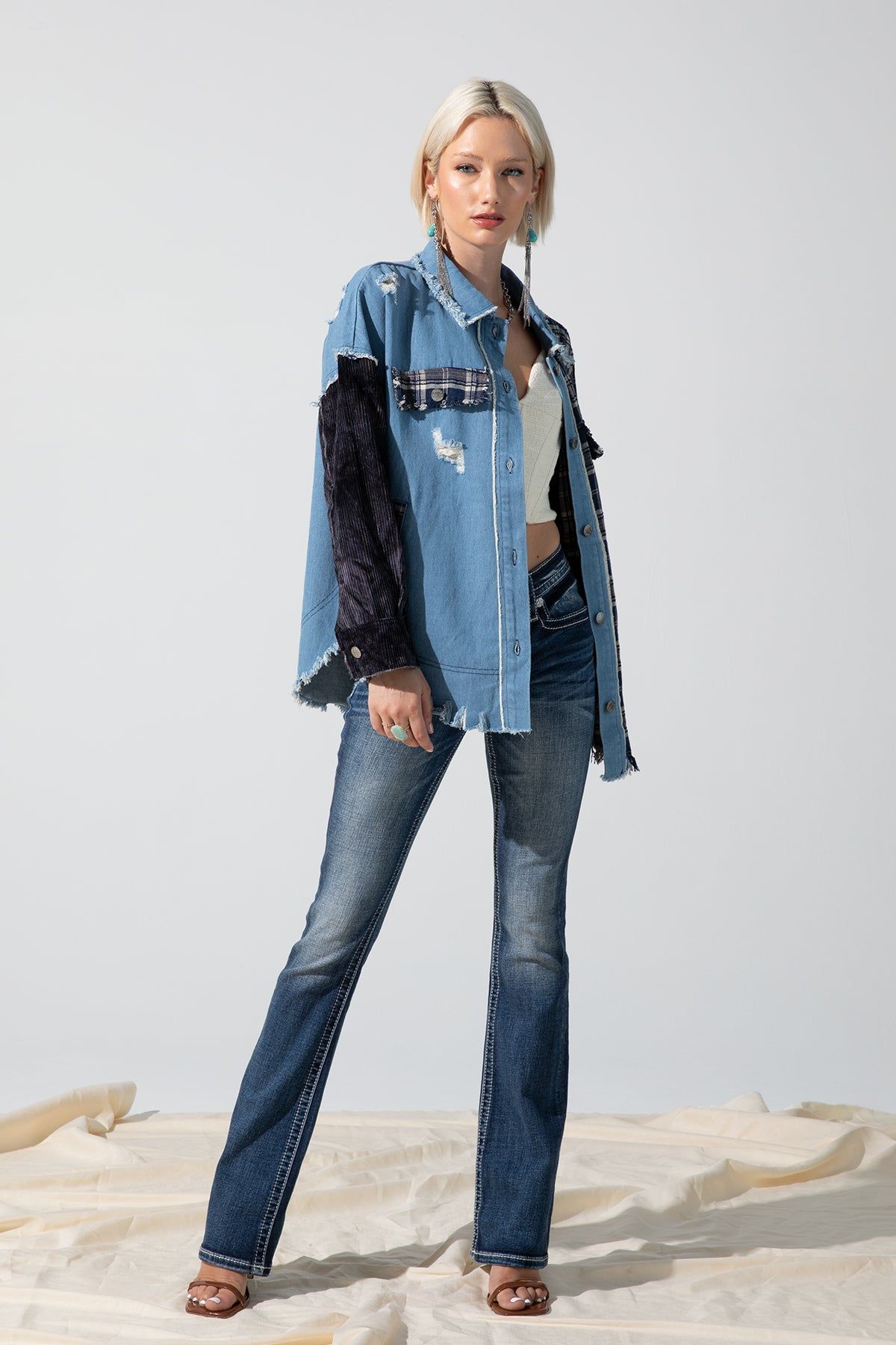 Denim Plaid Shacket sold by Miss Me product image thumbnail 2