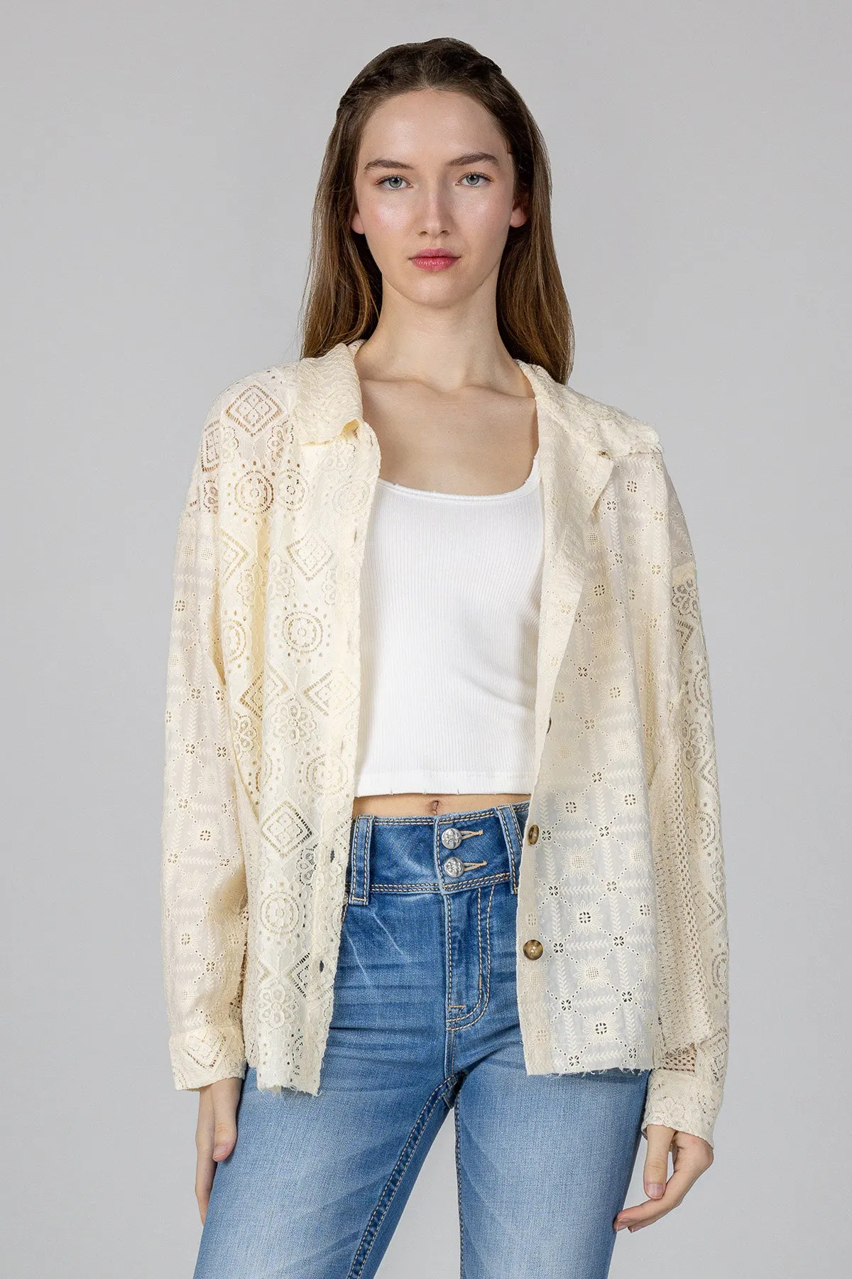 Crochet Button Up Shirt sold by Miss Me