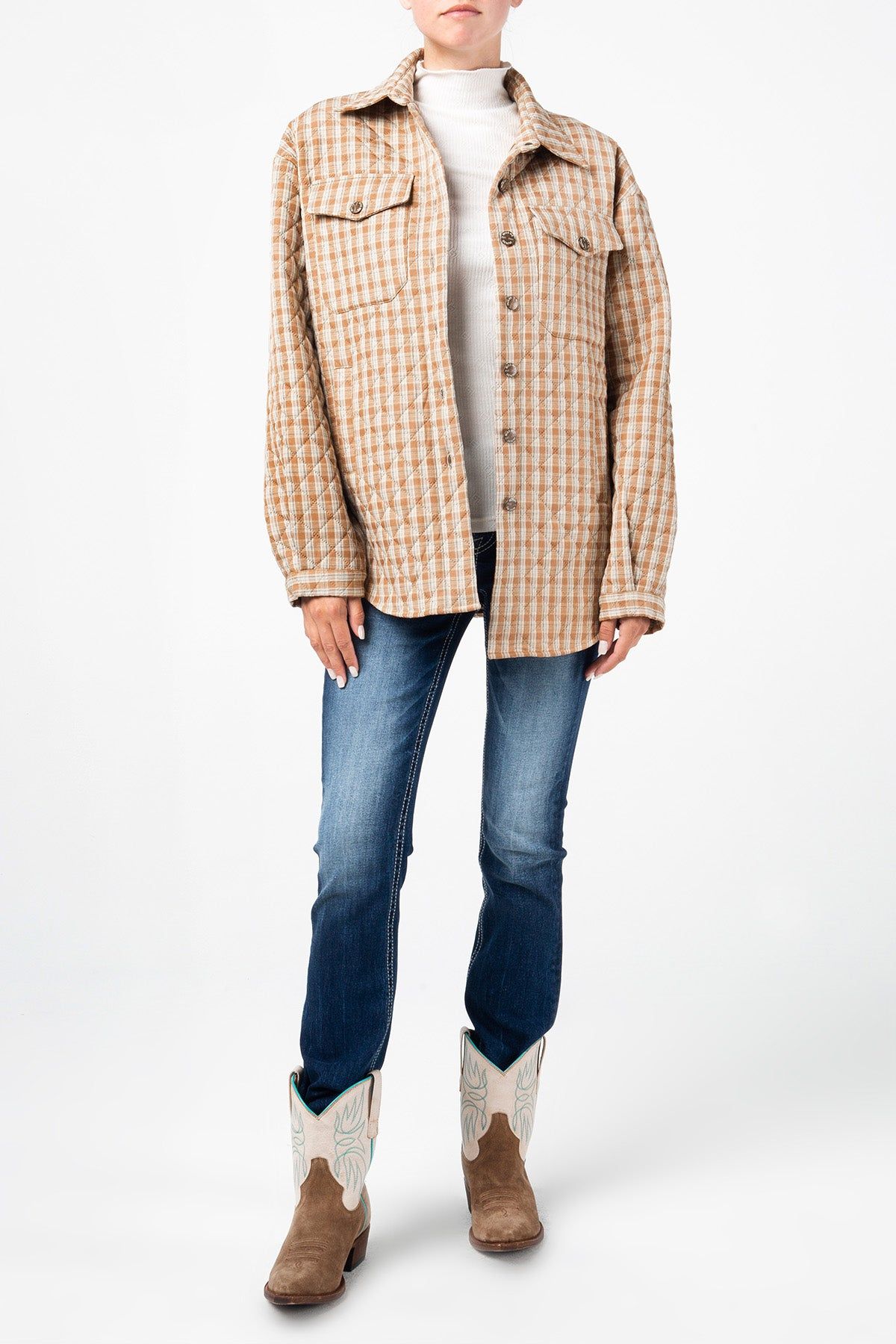 Quilted Plaid Shacket sold by Miss Me