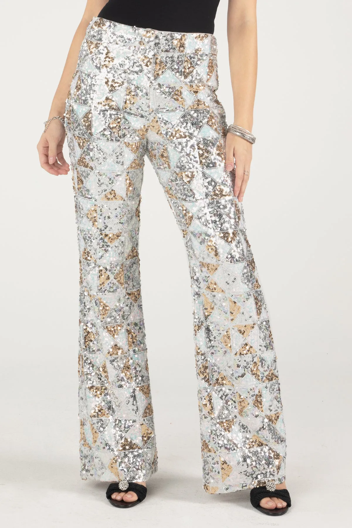 Geometric Multi-Sequin Trousers sold by Miss Me