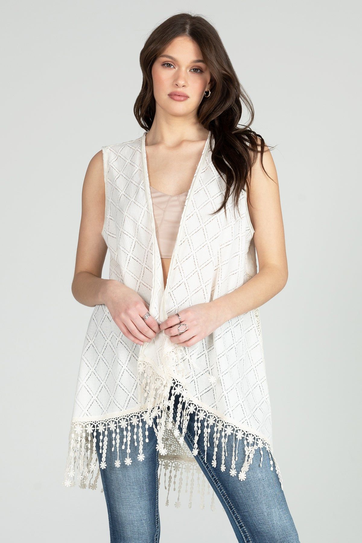 Sleeveless Crochet Vest sold by Miss Me