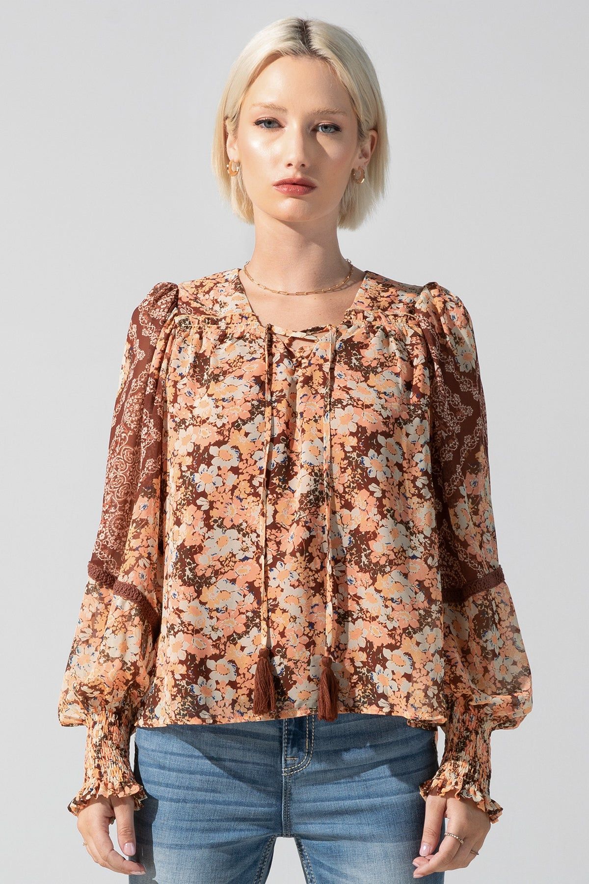 Mixed Media Floral Blouse sold by Miss Me