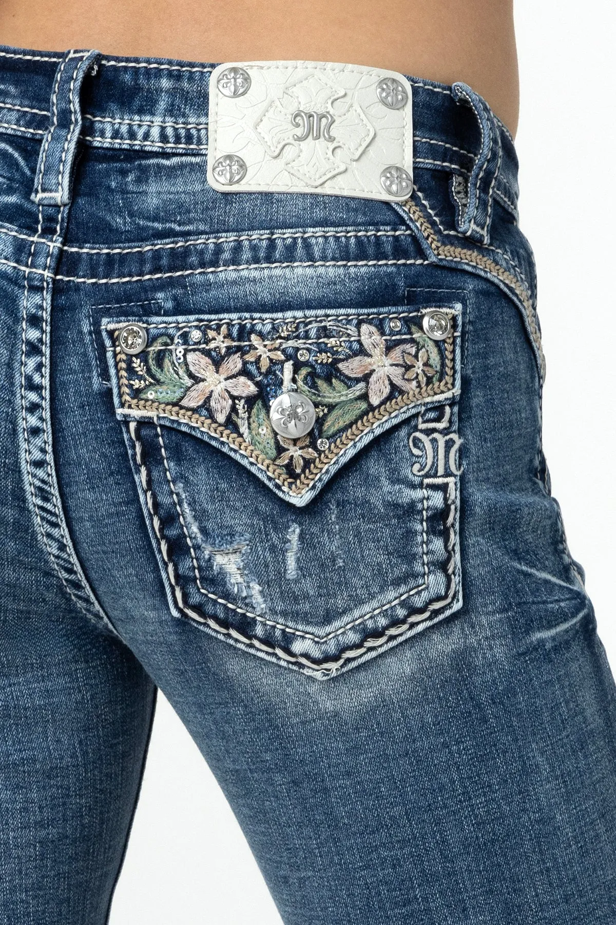 Pastel Floral Distress Bootcut Jeans sold by Miss Me product image thumbnail 2