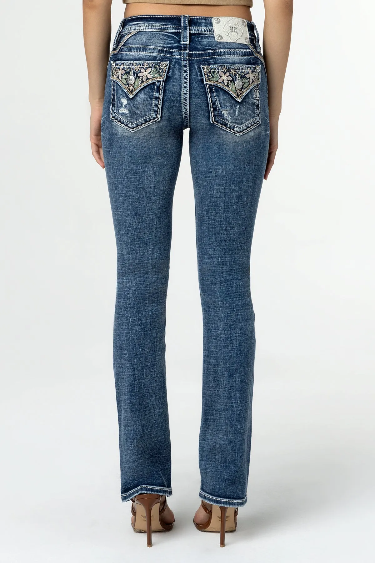 Pastel Floral Distress Bootcut Jeans sold by Miss Me