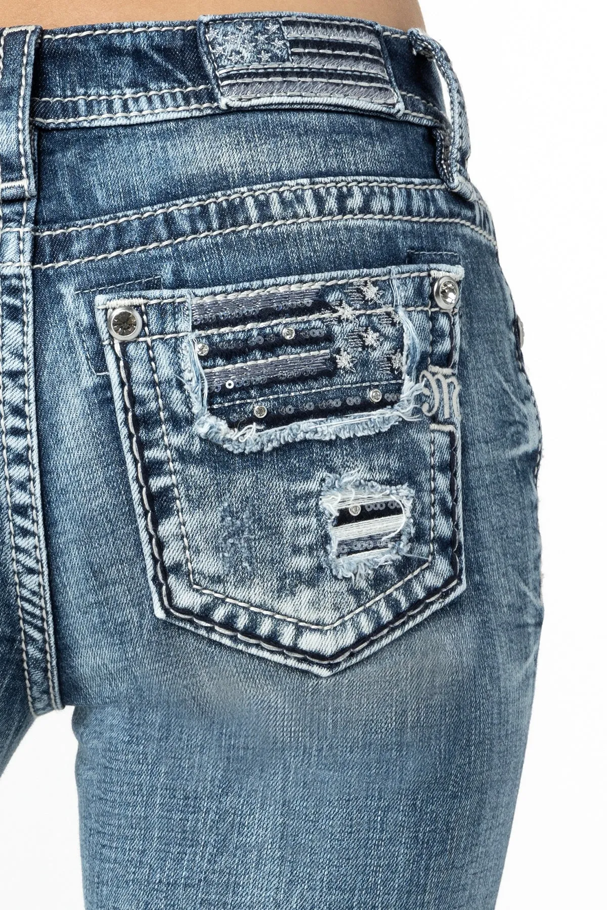 Distressed Americana Flag Skinny Jeans sold by Miss Me product image thumbnail 2