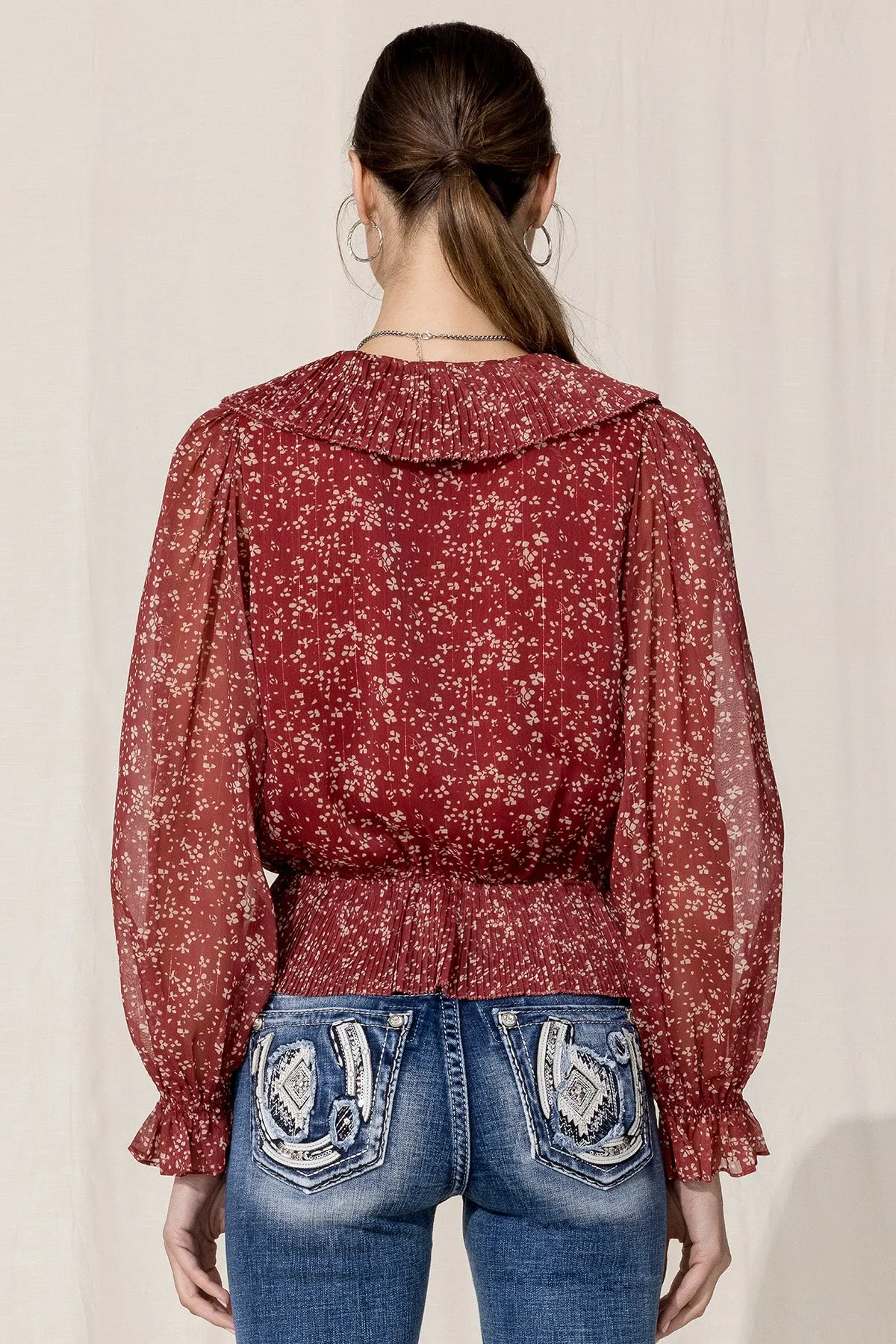 Ruffle Floral Print Blouse sold by Miss Me product image thumbnail 3