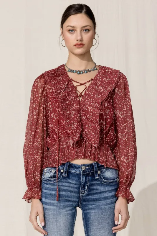 Ruffle Floral Print Blouse sold by Miss Me