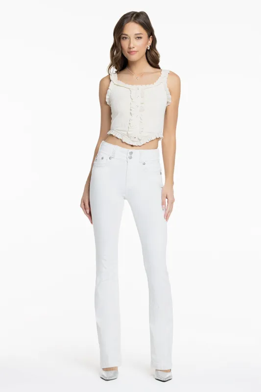 Adeline White Stitched Bootcut Jeans made by Miss Me