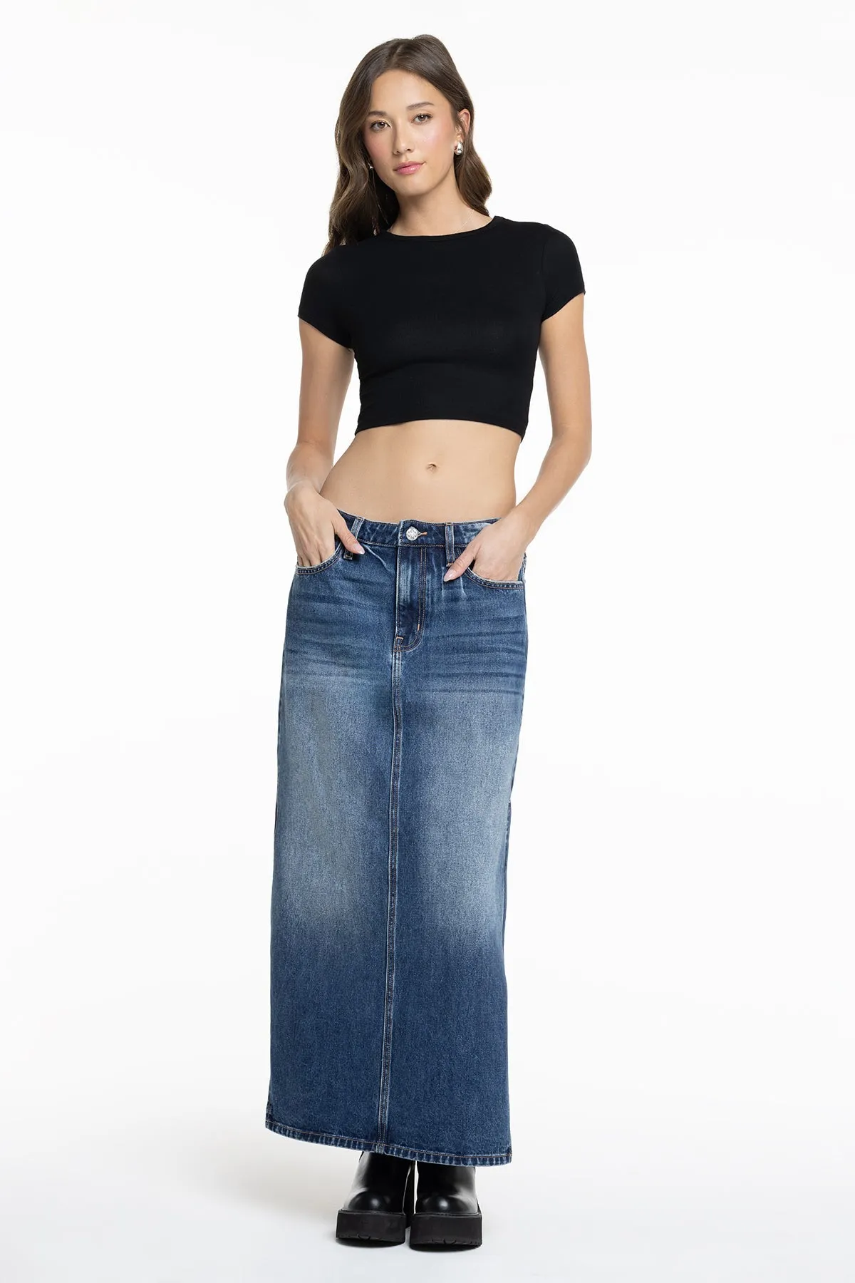 Dejah Denim Maxi Skirt sold by Miss Me