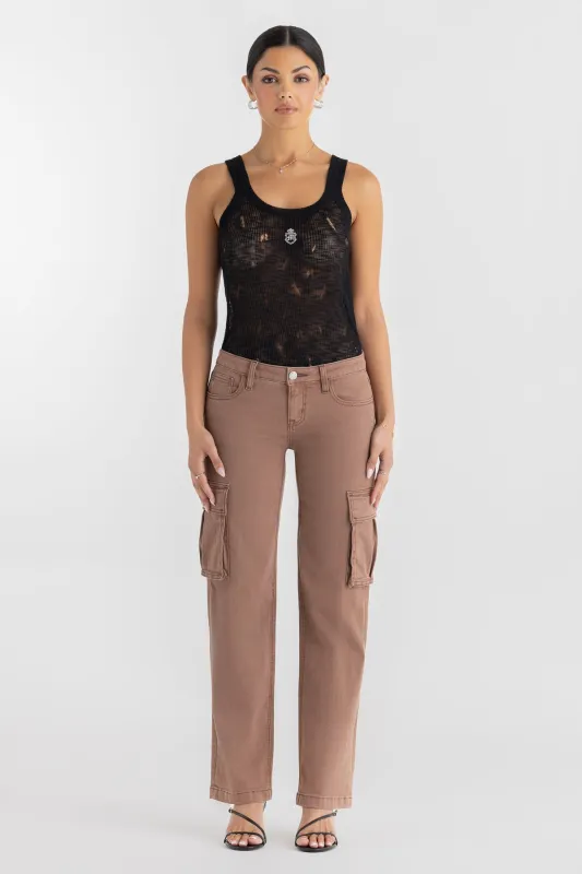 Fawn Low Rise Cargo Slim Wide sold by Miss Me