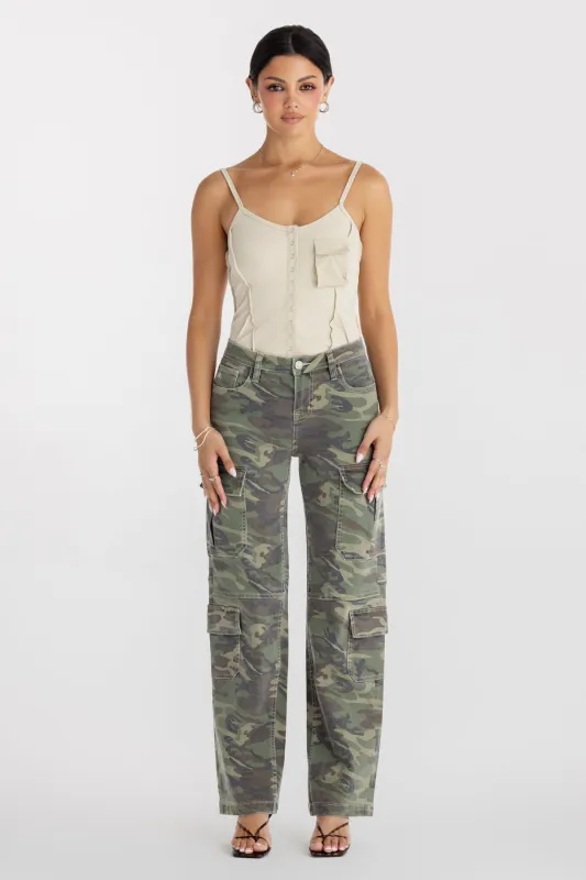 Cassie Camo Cargo sold by Miss Me