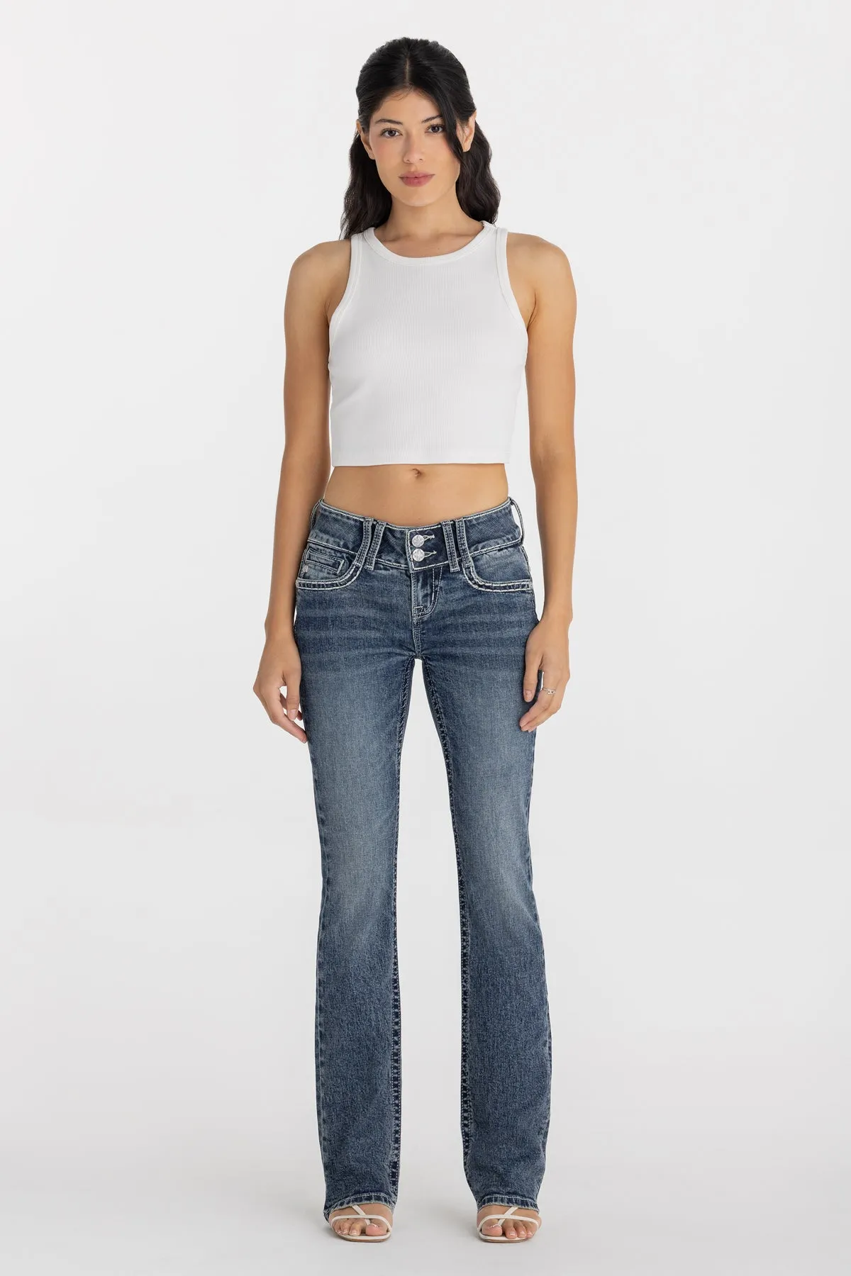 Sabrina Stitched Low Rise Bootcut Jeans sold by Miss Me