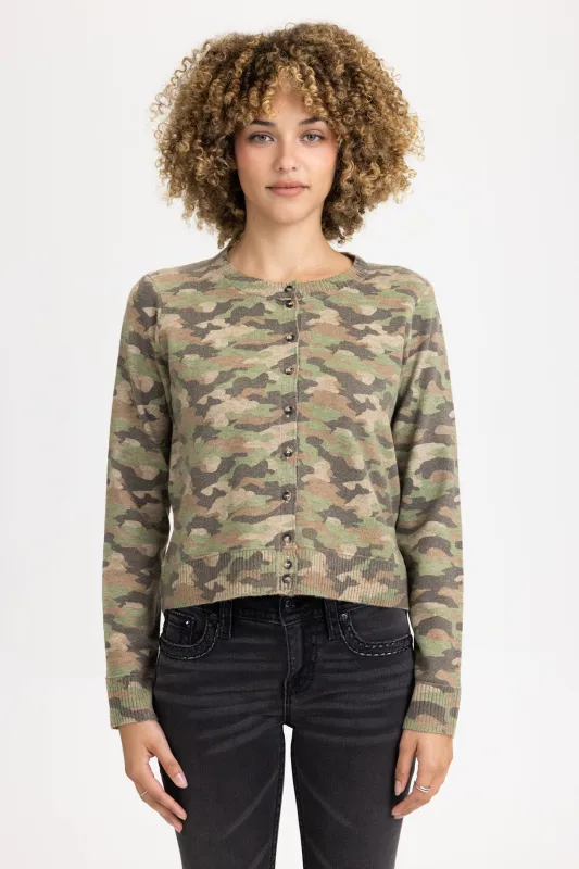 Reese Camo Knit Cardigan made by Miss Me