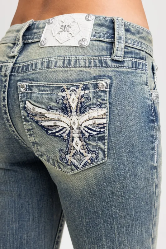 Lumina Cross Bootcut Jeans sold by Miss Me