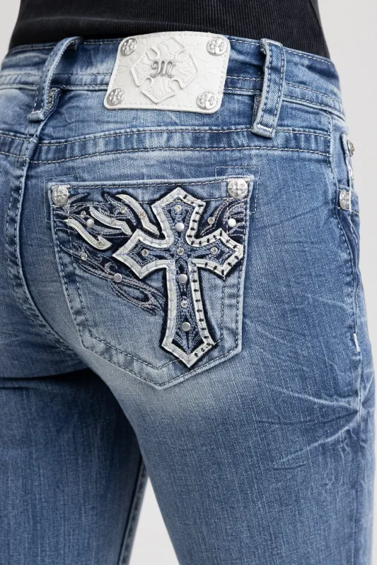 Kezia Cross Bootcut Jeans sold by Miss Me