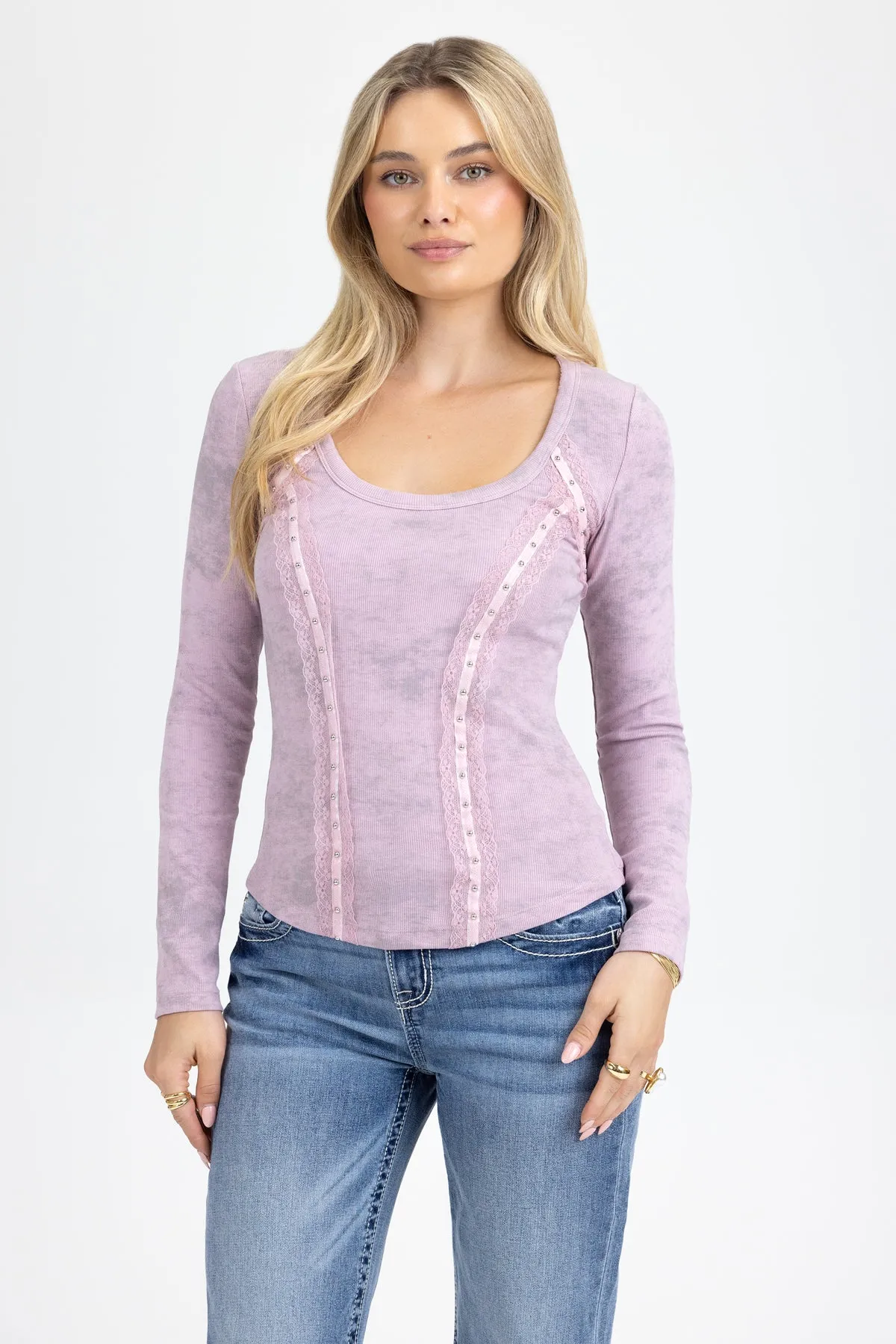 Juliana Lace Trim Top sold by Miss Me