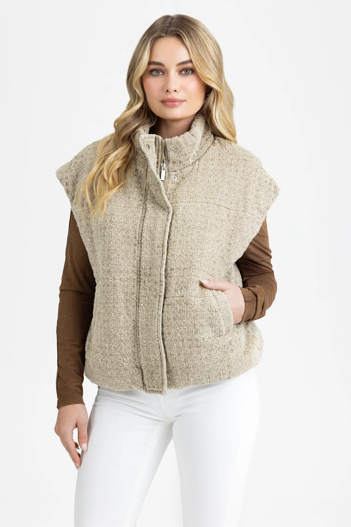 Levelle Bouclé Puffer Vest sold by Miss Me