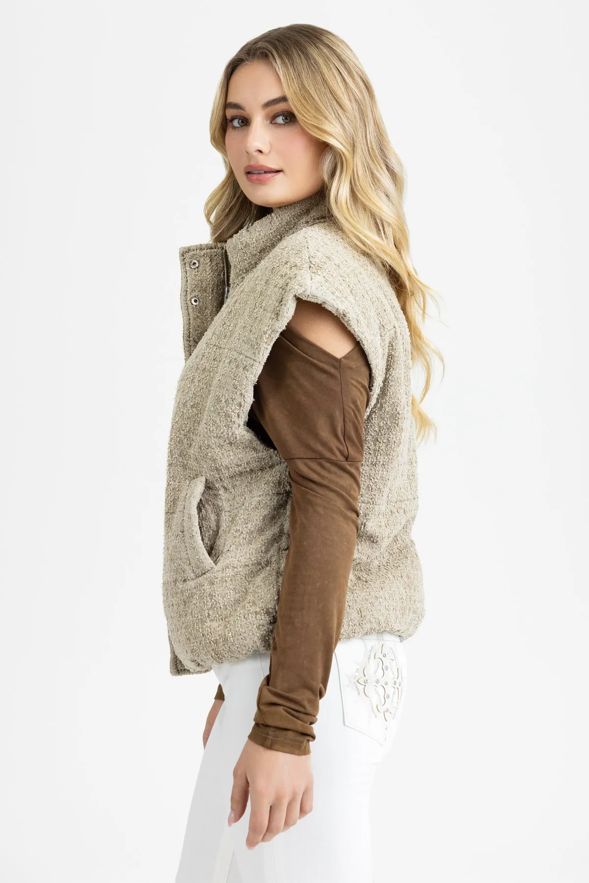 Levelle Bouclé Puffer Vest sold by Miss Me product image thumbnail 4