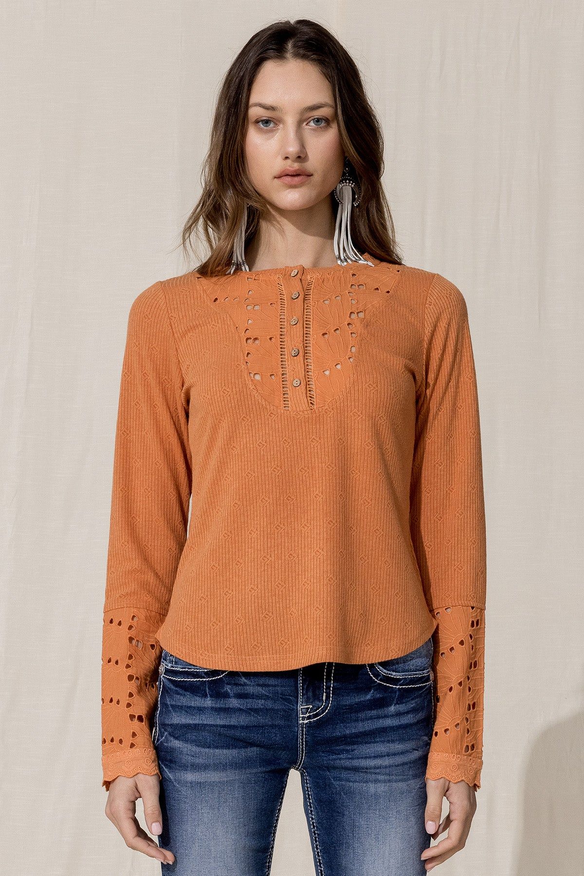 Eyelet Detail Knit Top sold by Miss Me