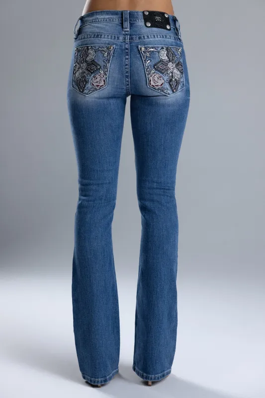 Ahmeira Cross Bootcut Jeans sold by Miss Me
