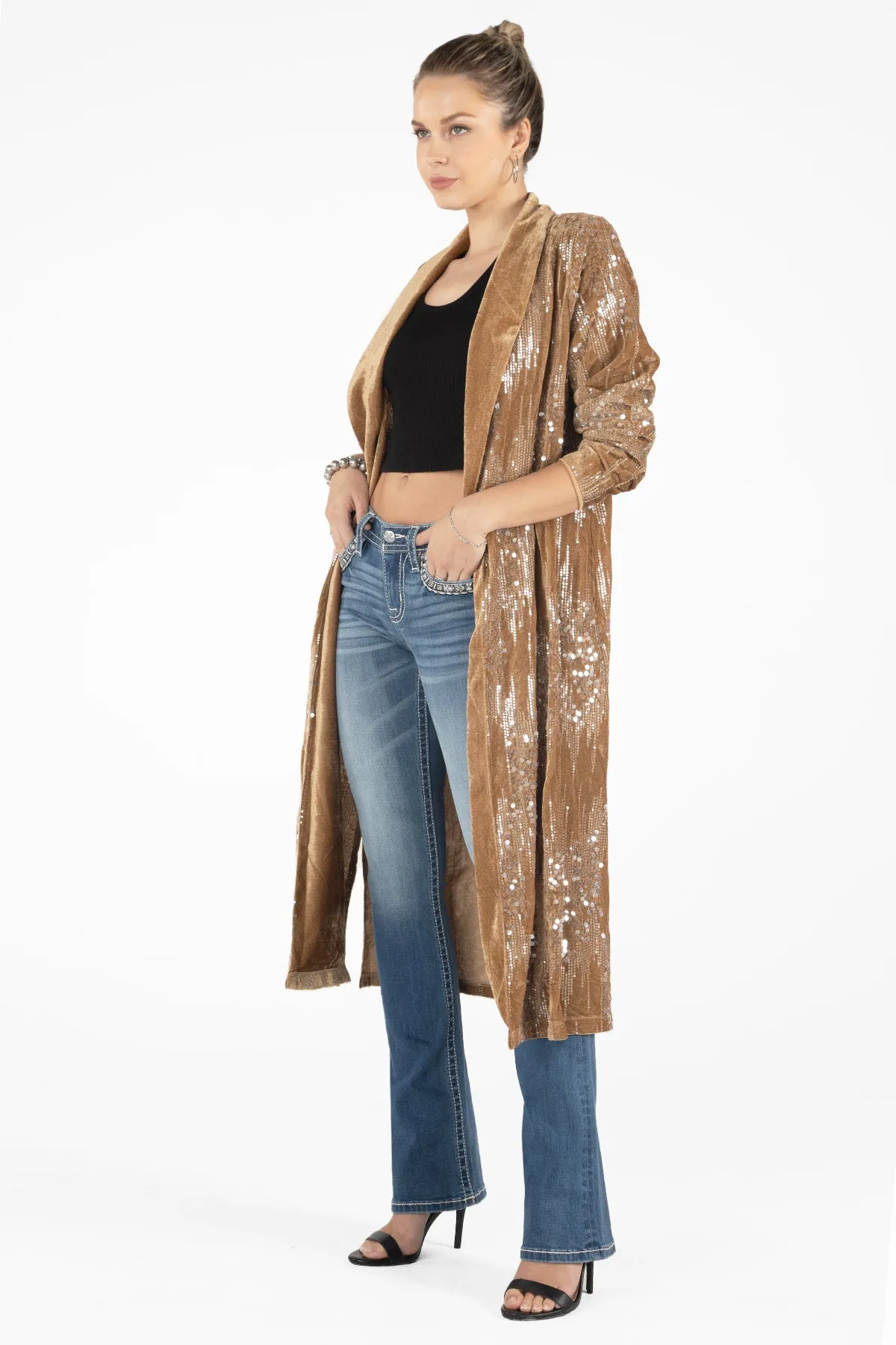 Chevron Sequin Long Jacket sold by Miss Me product image thumbnail 2