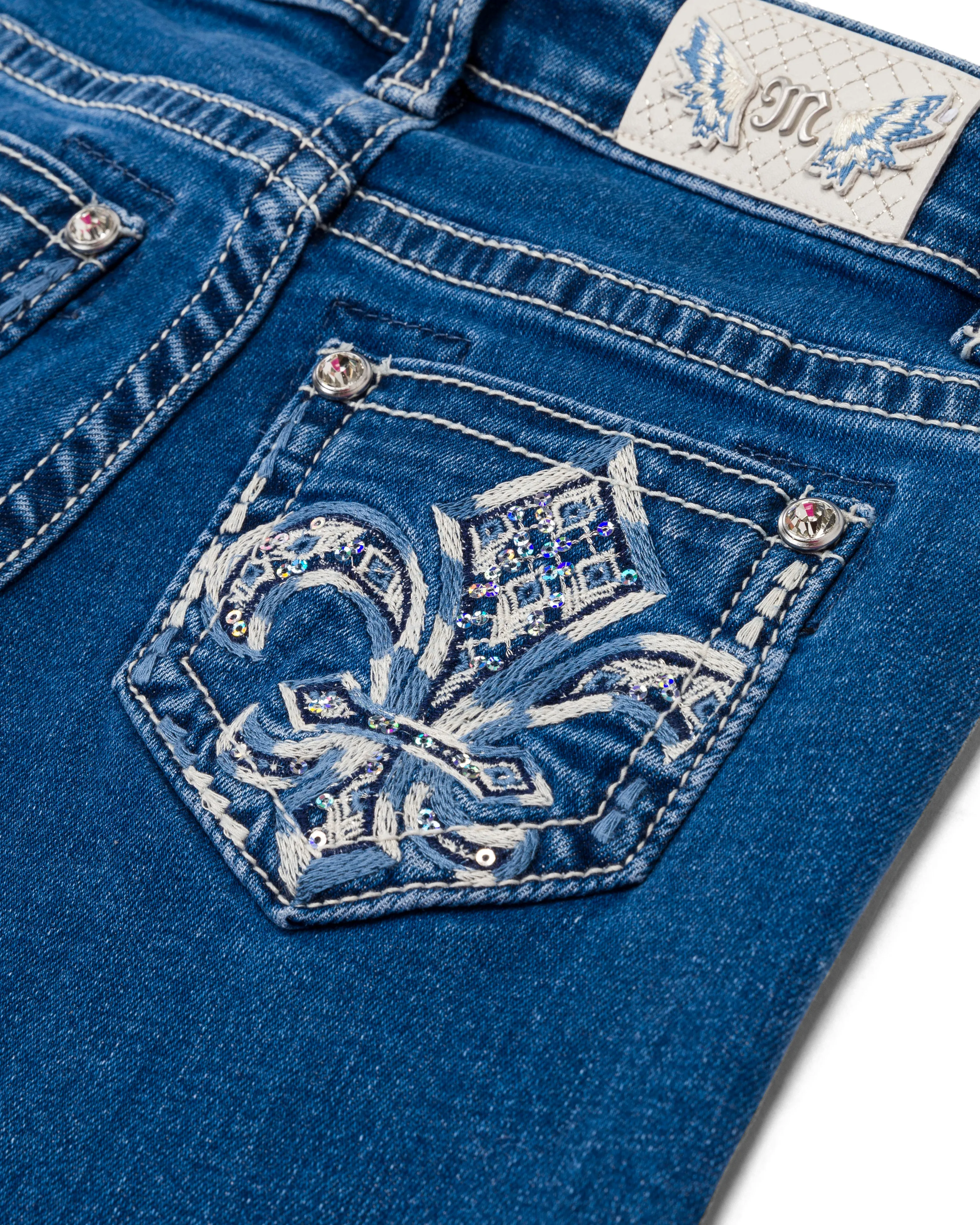 Girls Barely There Fleur De Lis Bootcut Jeans sold by Miss Me product image thumbnail 2