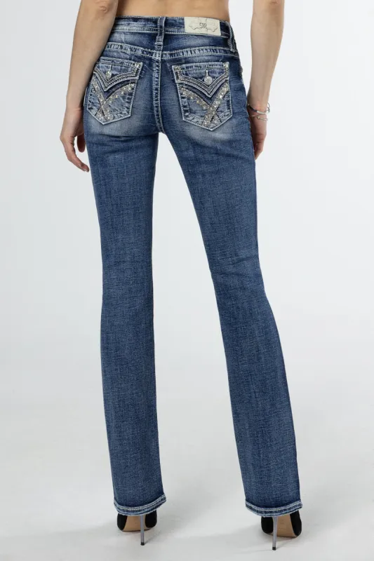 Pink and Blue Hues Bootcut Jeans sold by Miss Me