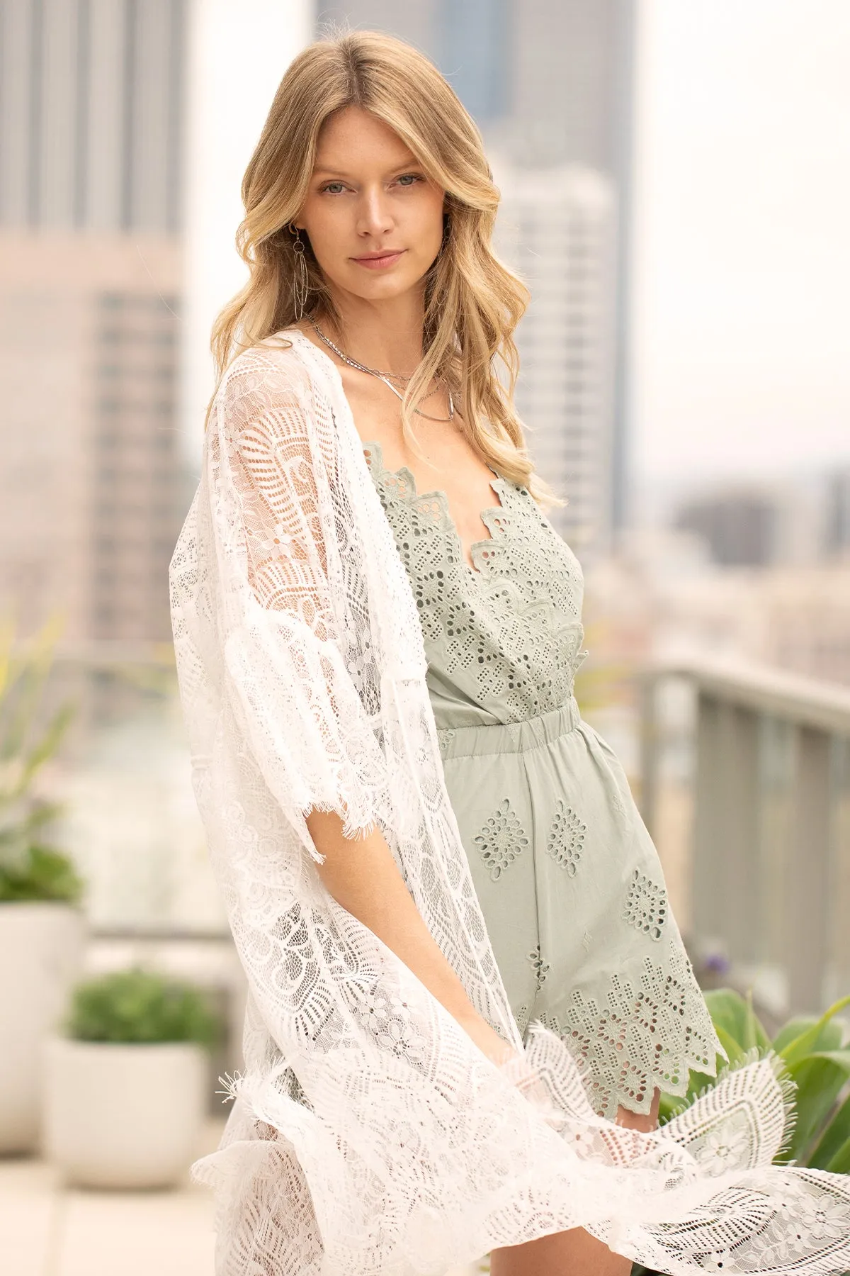 Long White Lace Kimono sold by Miss Me product image thumbnail 5