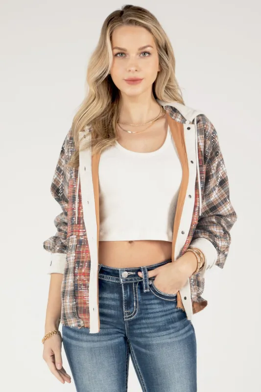 Sequin Overlay Plaid Jacket sold by Miss Me