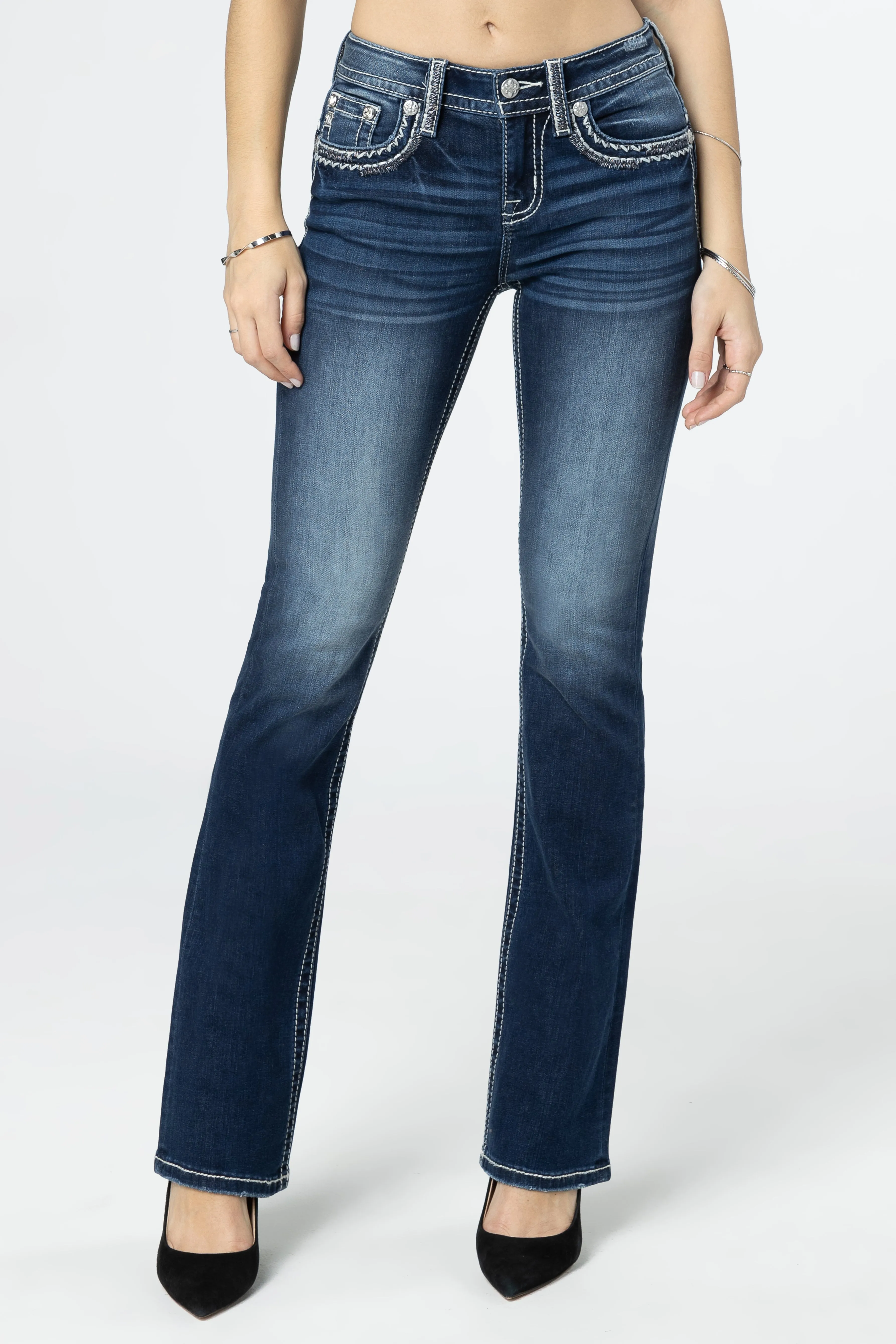 White & Silver Border Bootcut Jeans sold by Miss Me product image thumbnail 2