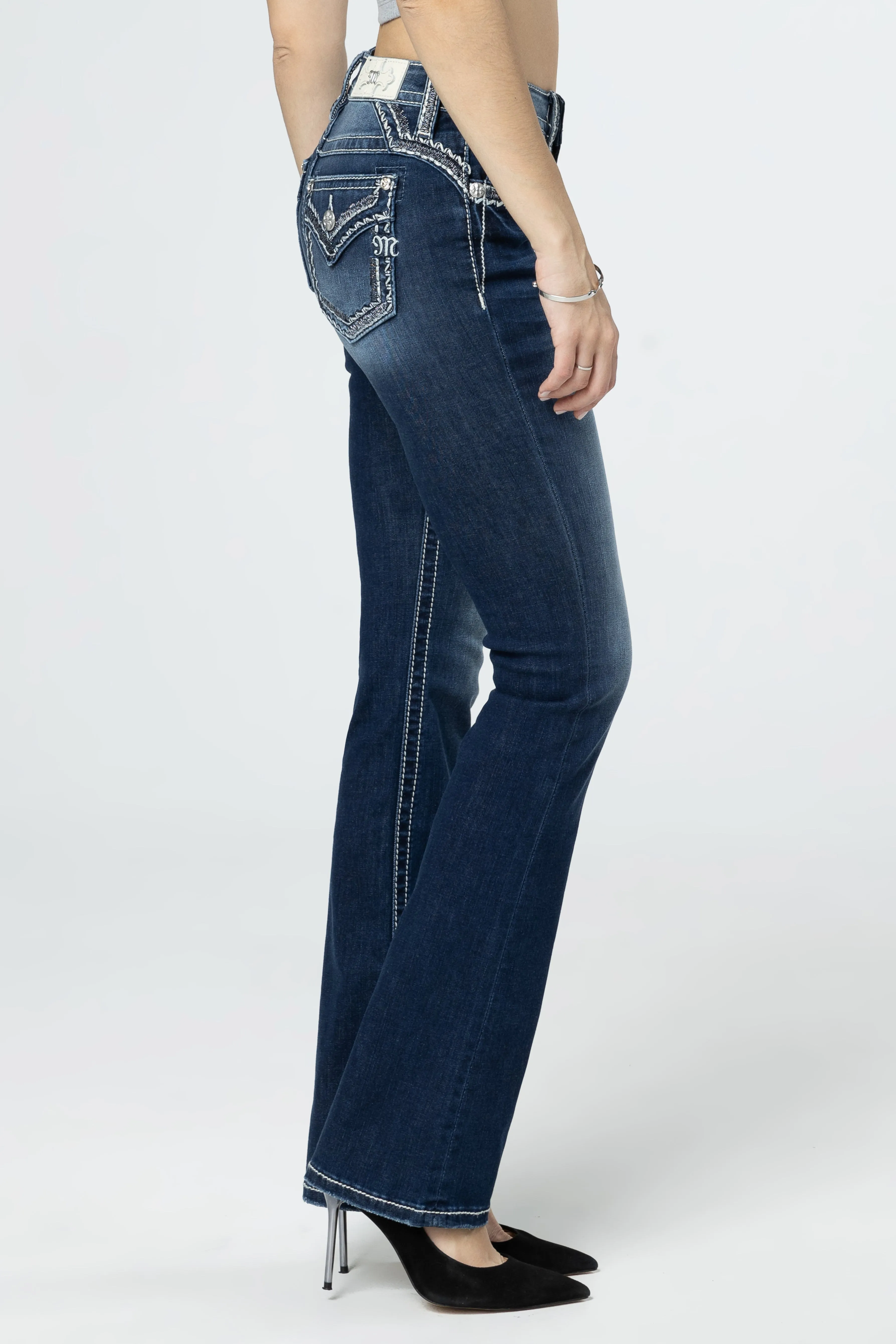 White & Silver Border Bootcut Jeans sold by Miss Me product image thumbnail 3