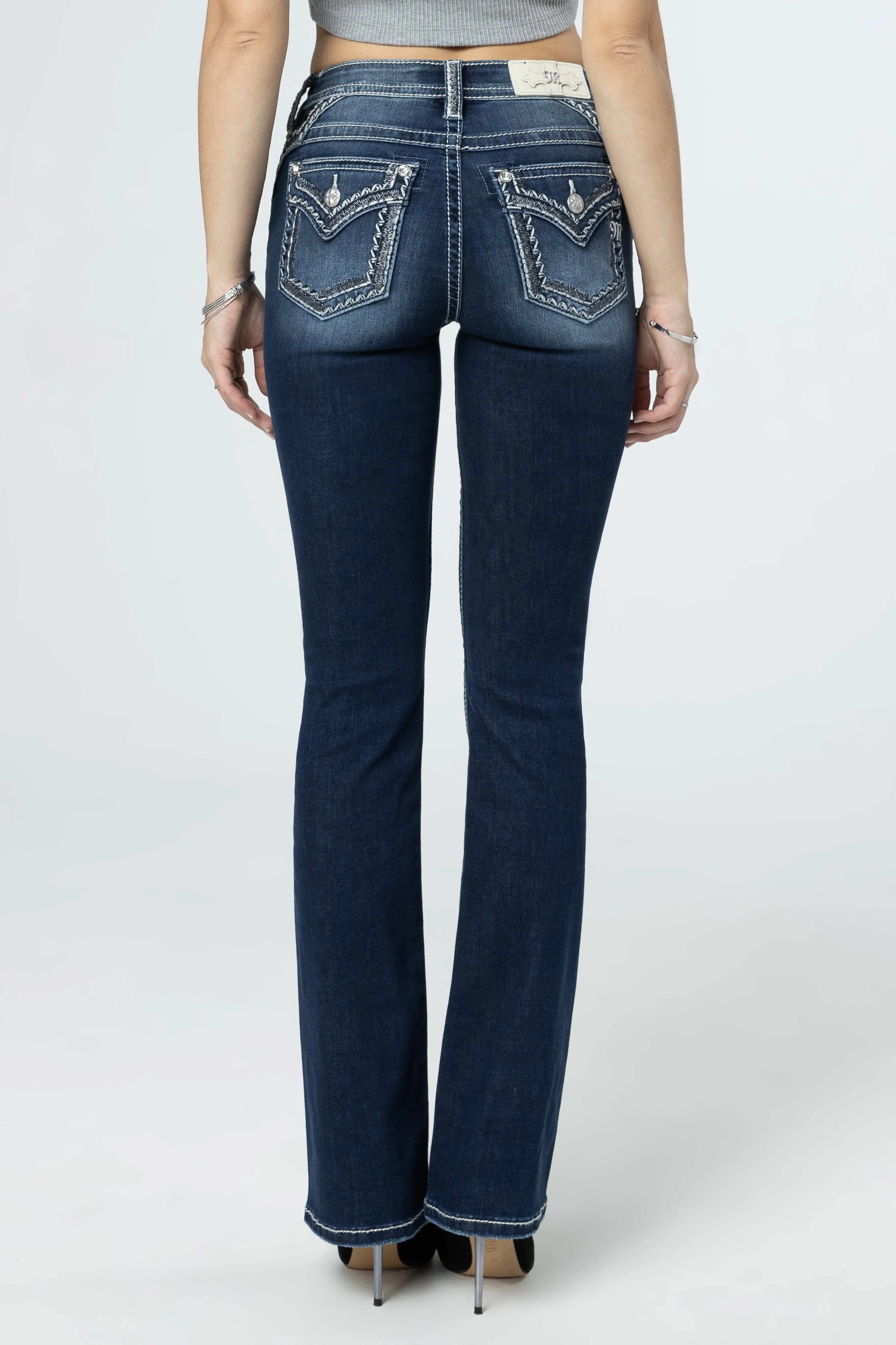 White & Silver Border Bootcut Jeans sold by Miss Me