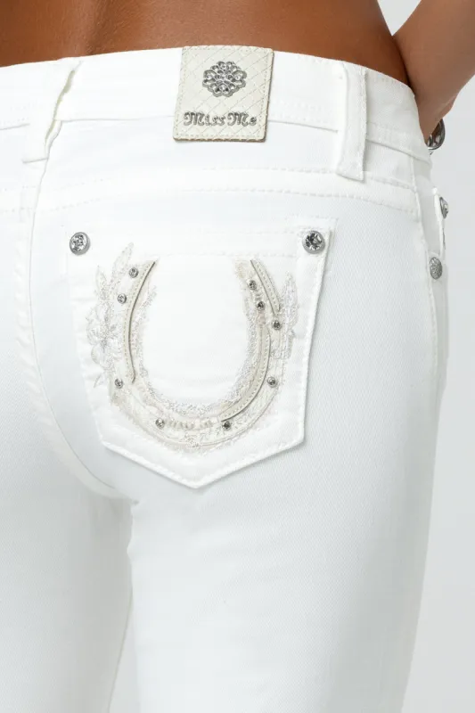 White Horseshoe Bootcut Jeans sold by Miss Me