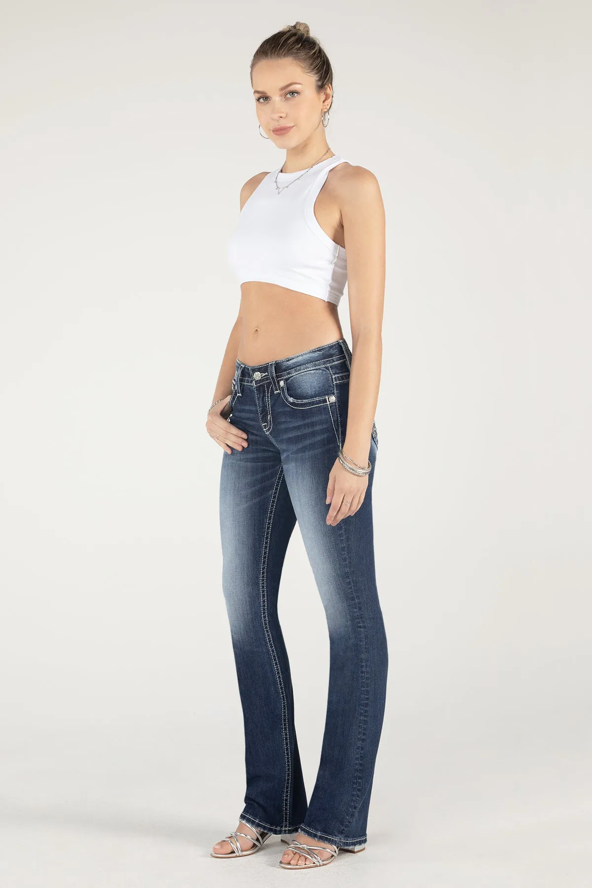 Metallic Turquoise Fleur De Lis Bootcut Jeans sold by Miss Me product image thumbnail 5