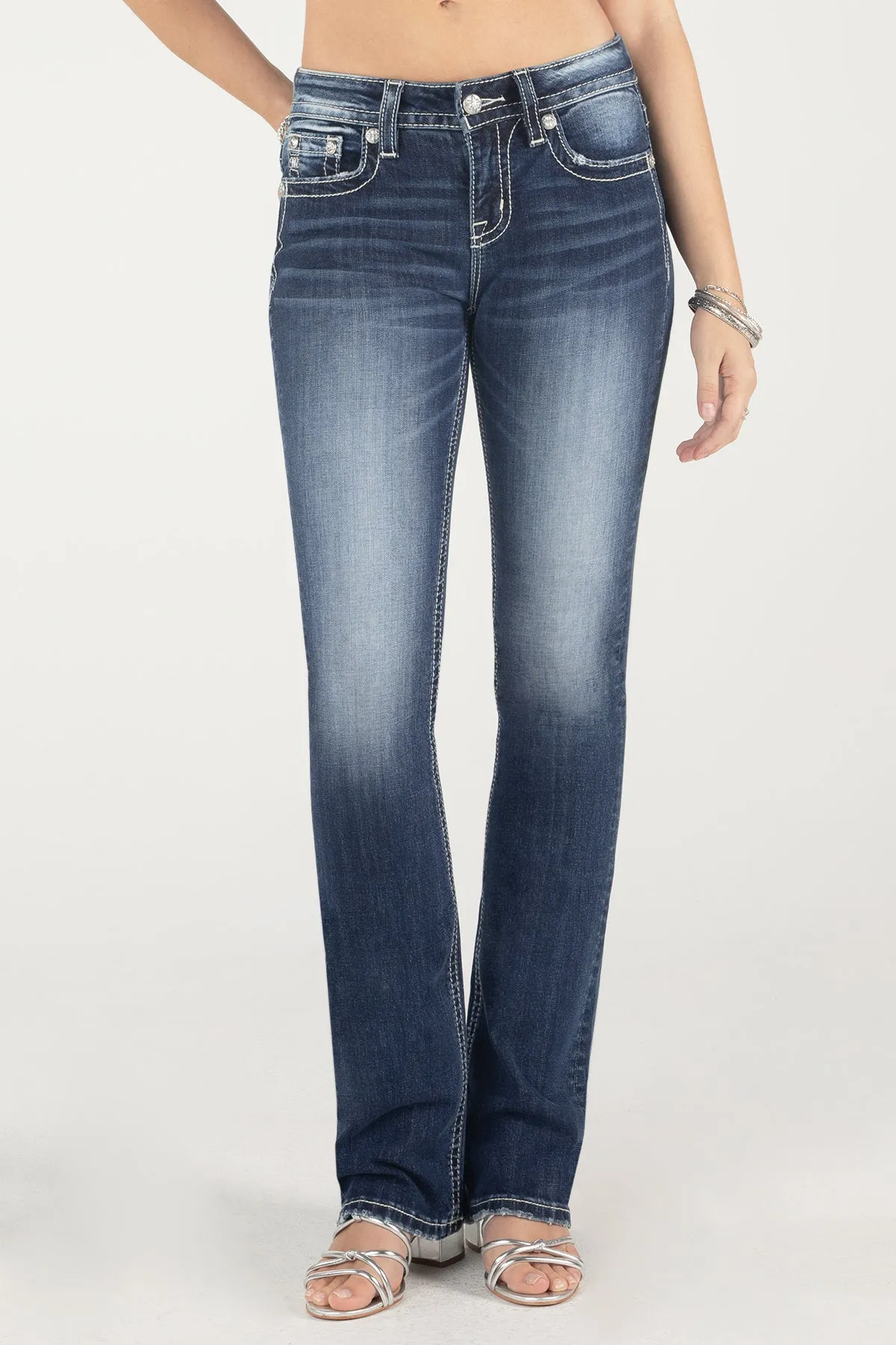 Metallic Turquoise Fleur De Lis Bootcut Jeans sold by Miss Me product image thumbnail 2