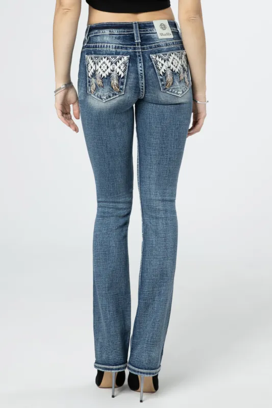 Aztec Hanging Feathers Bootcut Jeans sold by Miss Me