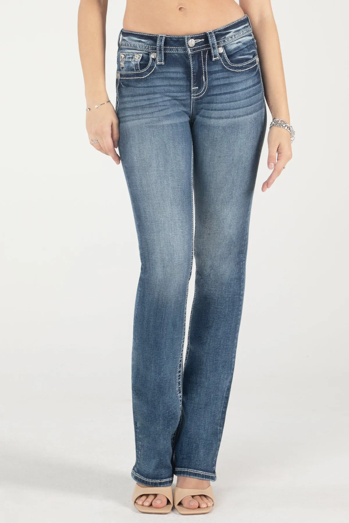 Blue and Tan Geometric Floral Bootcut Jeans sold by Miss Me product image thumbnail 3