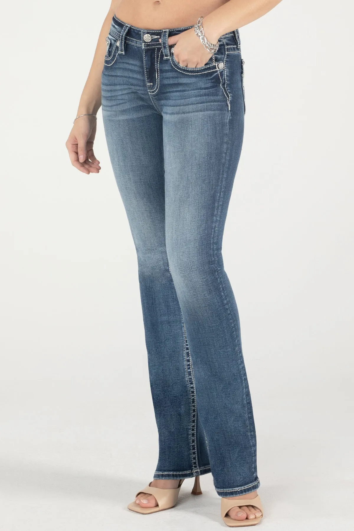 Blue and Tan Geometric Floral Bootcut Jeans sold by Miss Me product image thumbnail 2